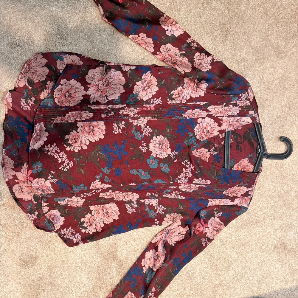 Floral Burgundy Long-Sleeve Women's Top